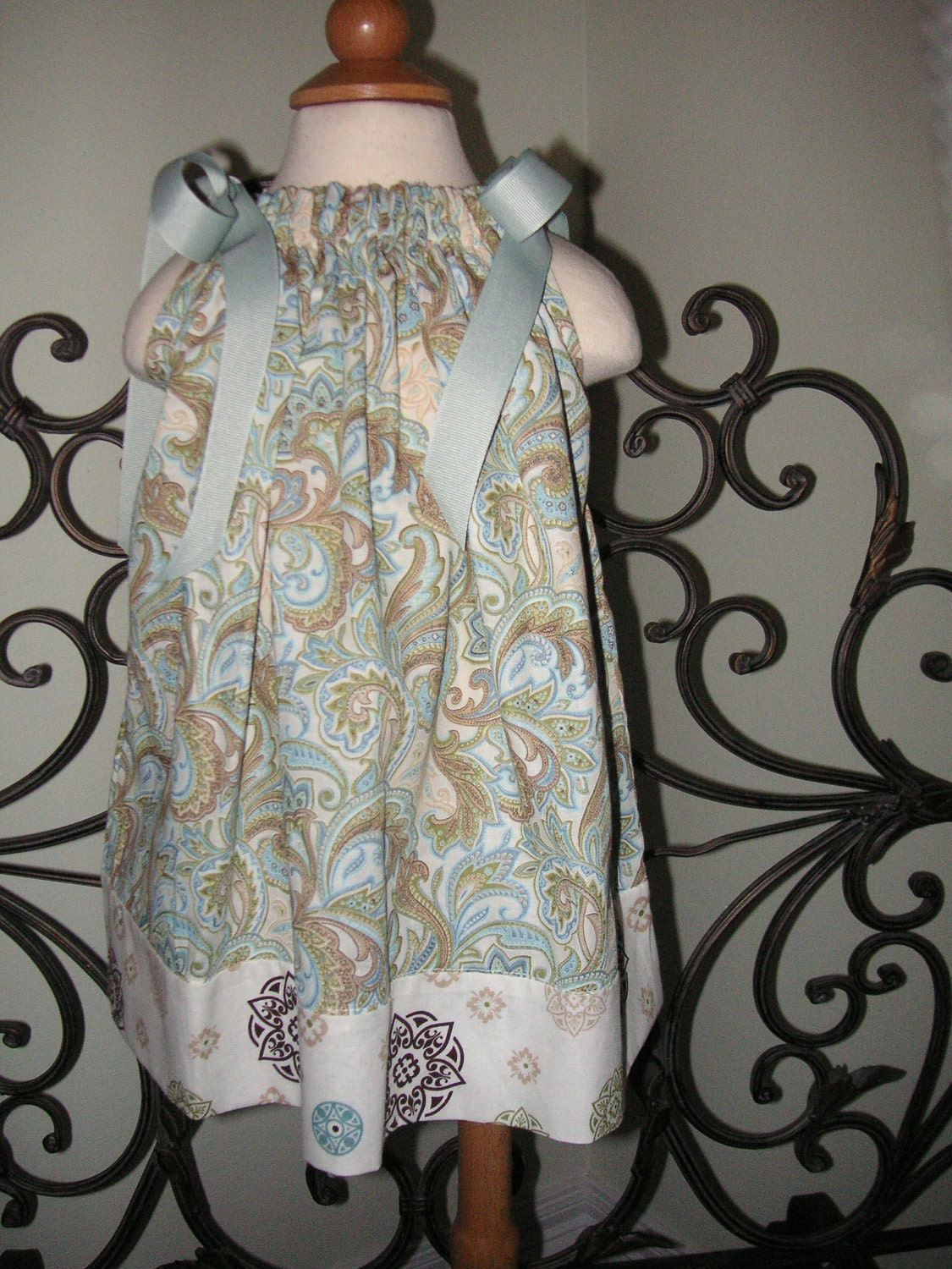 Girls Clothes-Summer Pillowcase Dress of Sea Green Paisley-Free Shipping