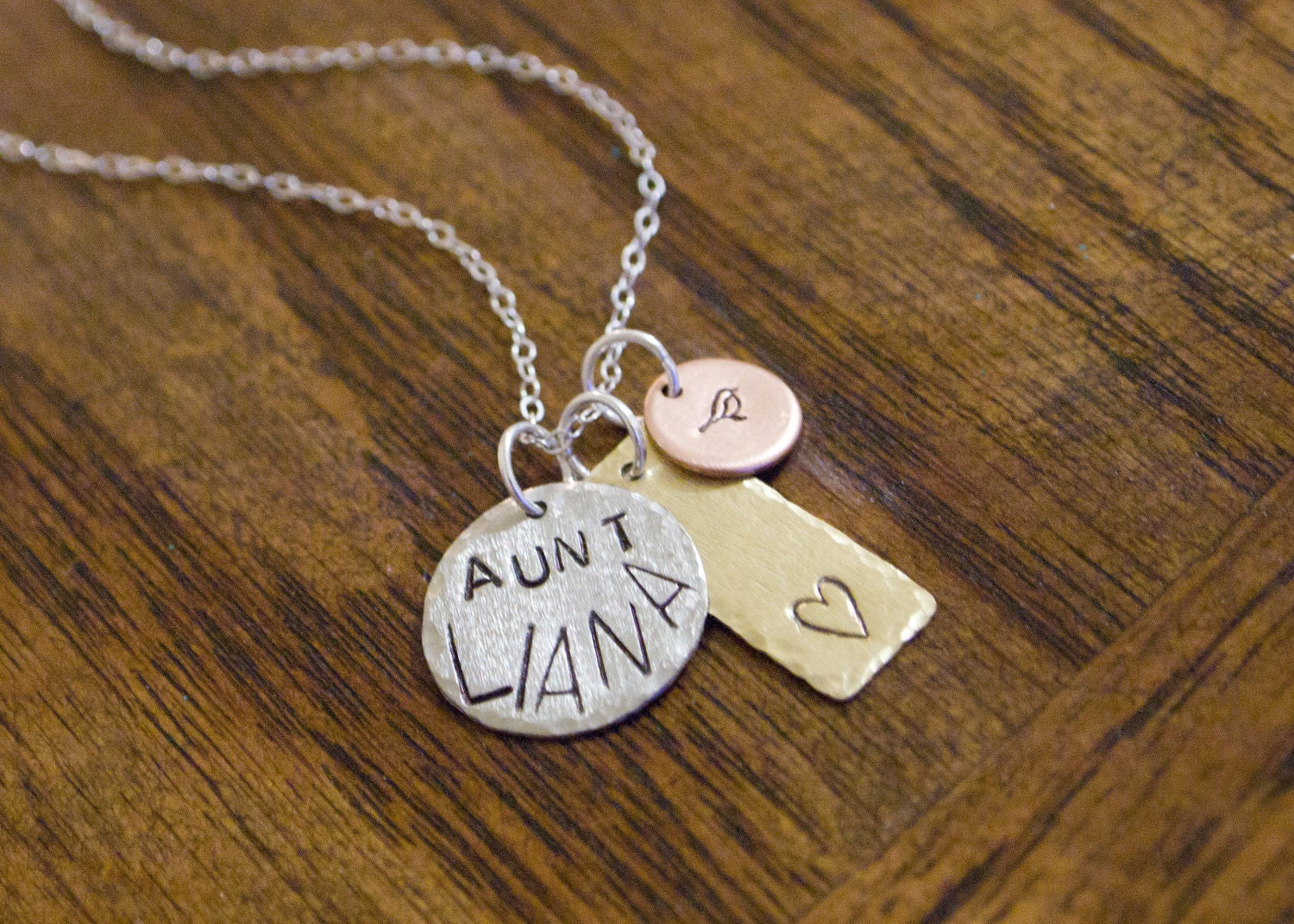 AUNT Charm Necklace - AUNTIE Hand Stamped Sterling Silver