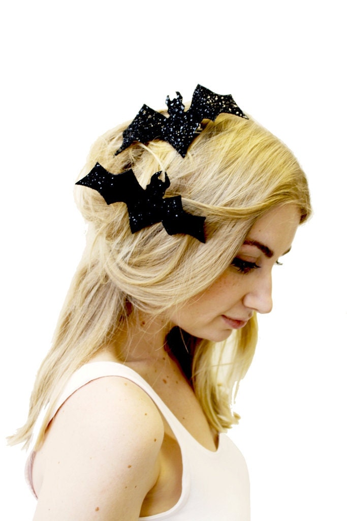 Black Glitter Bat Hair Clip and Brooch