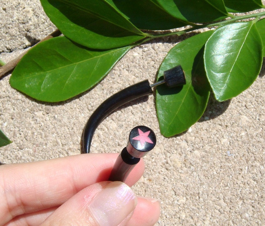 Fake Gauge tribal earring PINK STAR Fake TALON Earrings - Steampunk Salvaged Horn Fake Gauges