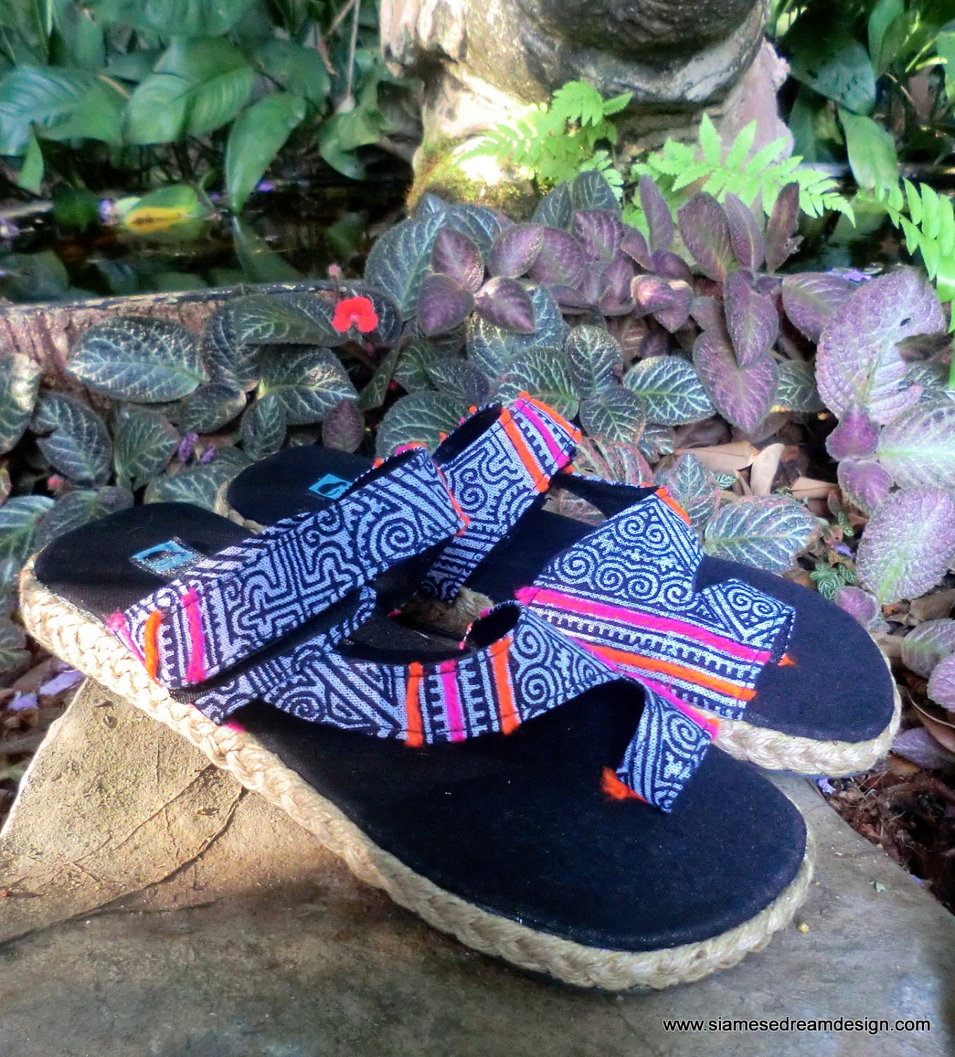 Womens Hmong Indigo Batik Toe Wrap Flat Vegan Athena Sandal