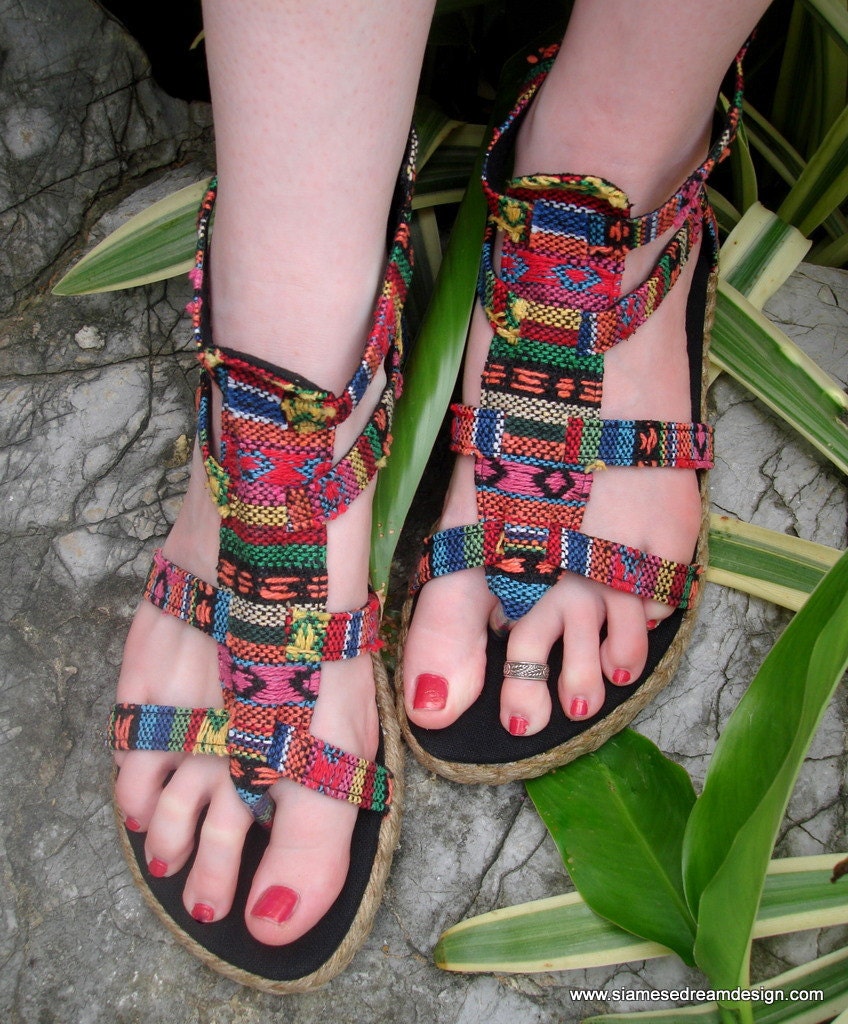 Vegan Isadora Gladiator Sandals, Shoes In Nepali Embroidered Bright Mix