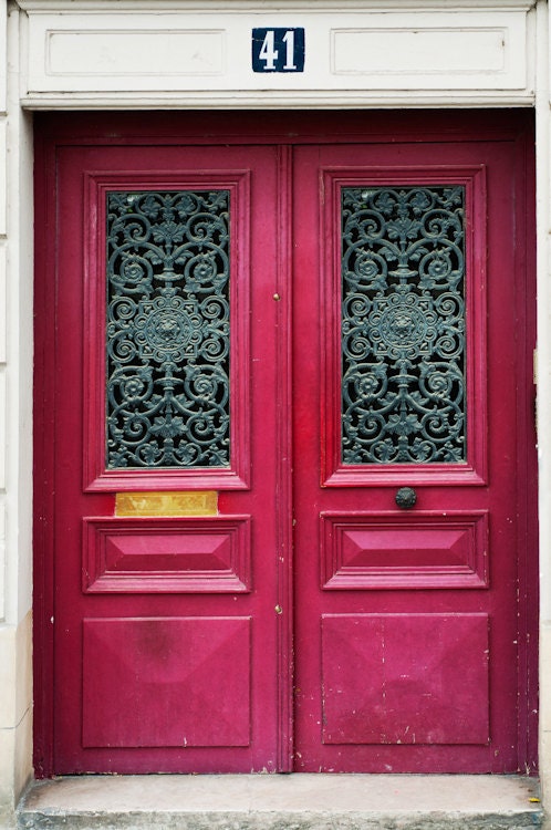 Paris Photo - Dark Pink Ornate Doors - Home Decor - Wall Art