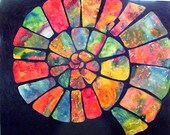 Ammonite, Shell, Nautilus, Ocean, Marine Animal, Very Large Original Watercolor Collage Painting by ebsq Artist Ricky Martin - FREE SHIPPING