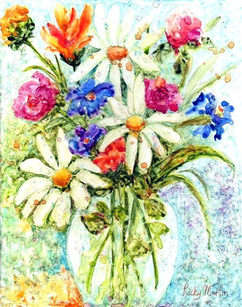 Bouquet, Flower Vase, Contemporary Fine Art GICLEE Print from my Original Watercolor Painting -  FREE SHIPPING - ebsq Artist Ricky Martin