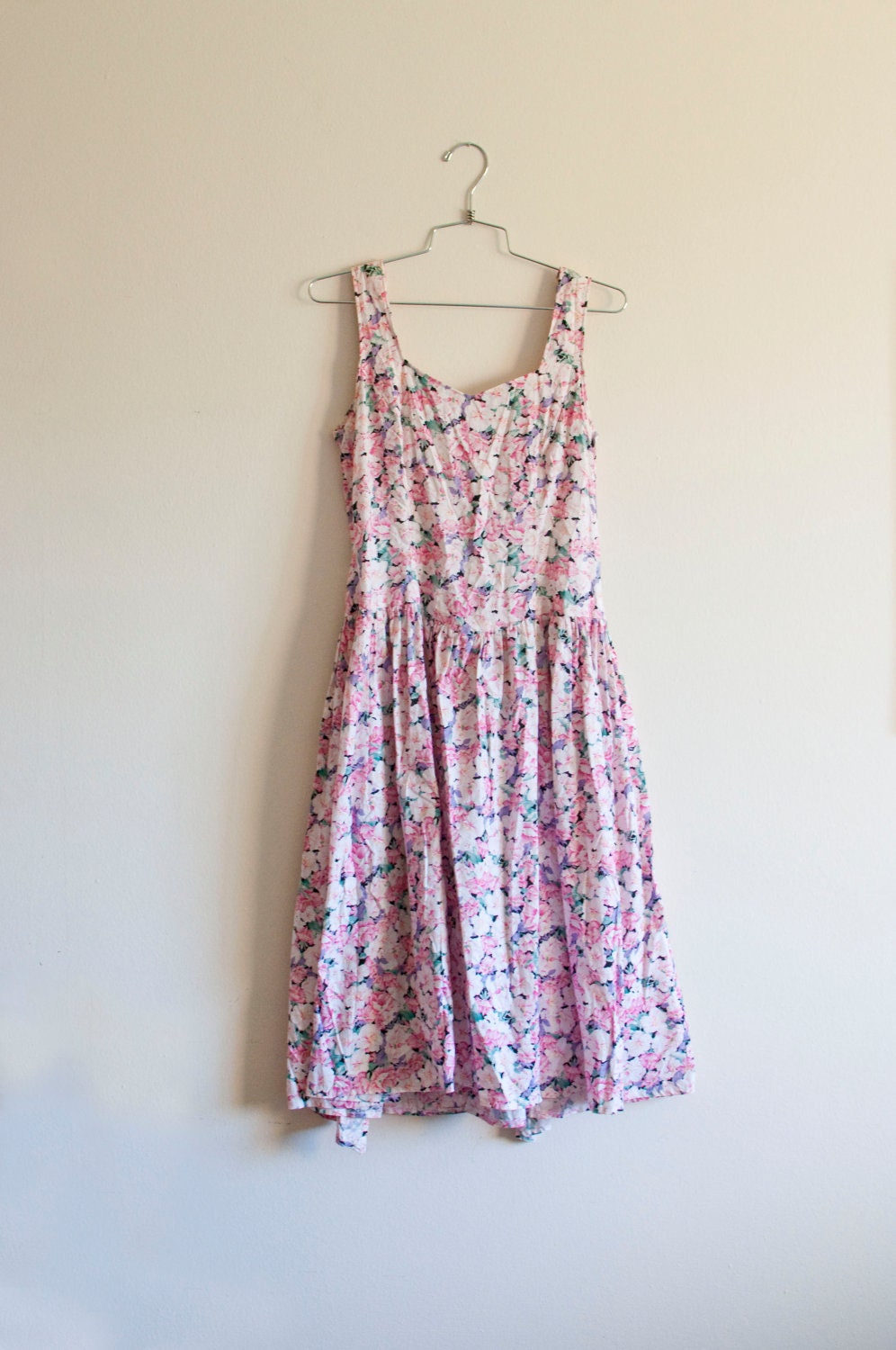 1990s MED pink spring floral dress