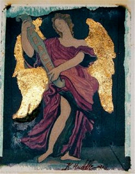 Framed Art Angel of Peace Original with 23-K Gold-Leaf Wings Signed