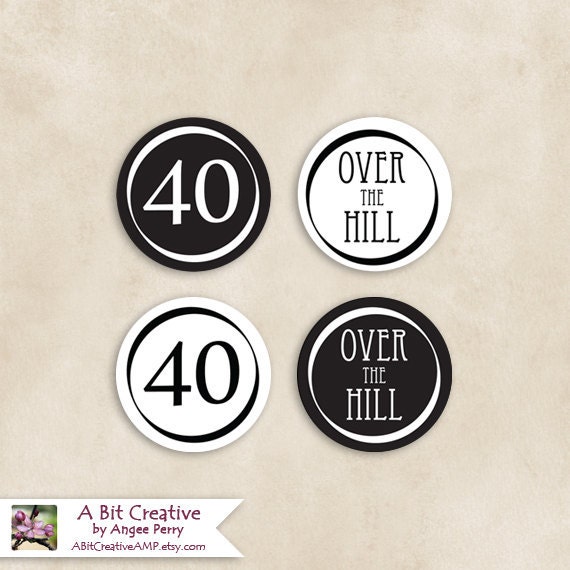 Graphic Design - Black & White Cupcake Topper - 40 Over The Hill 40th Birthday - DIY Printable