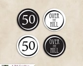 Graphic Design - Black & White Cupcake Topper - 50 Over The Hill 50th Birthday - DIY Printable