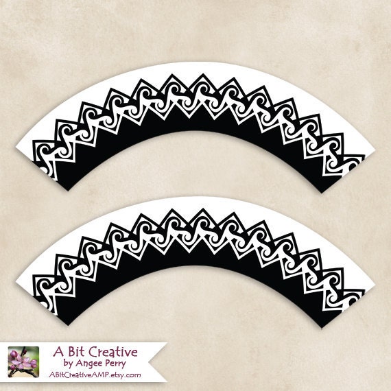 Graphic Design - Black & White Art Deco Cupcake Wrapper - Wedding - Over The Hill - DIY Printable