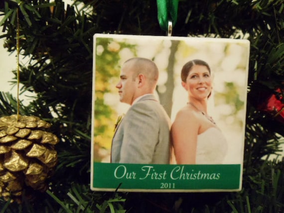 Christmas Wedding Ornament, Personalized with Photo, 3in x 3in