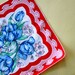Tulip Print Handkerchief Red Blue Granny Square Hanky