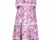 70s Vintage Dress Floral Print Cotton Sundress Purple Pink Small Medium