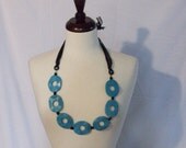 Blue Stone & Ribbon Necklace