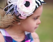Anemone Inspired Shabby chic black white and pink striped headband made to match JadiorCouture