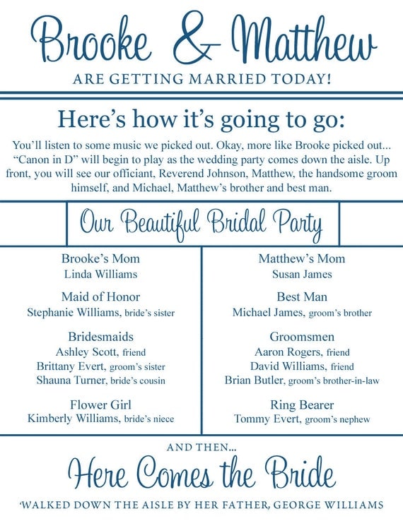 SALE - Custom Printable Double-Sided Wedding Programs
