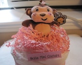 Custom Couture Small Diaper Cake with Monkey Rattle/ Diaper Cake Baby Gift/ Monkey Diaper Cake