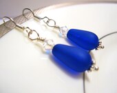 Sea glass Earrings Royal Blue - The 'Something Blue' in Wedding - Theme wedding - Bridesmaids Earrings with Swarovski Crystal