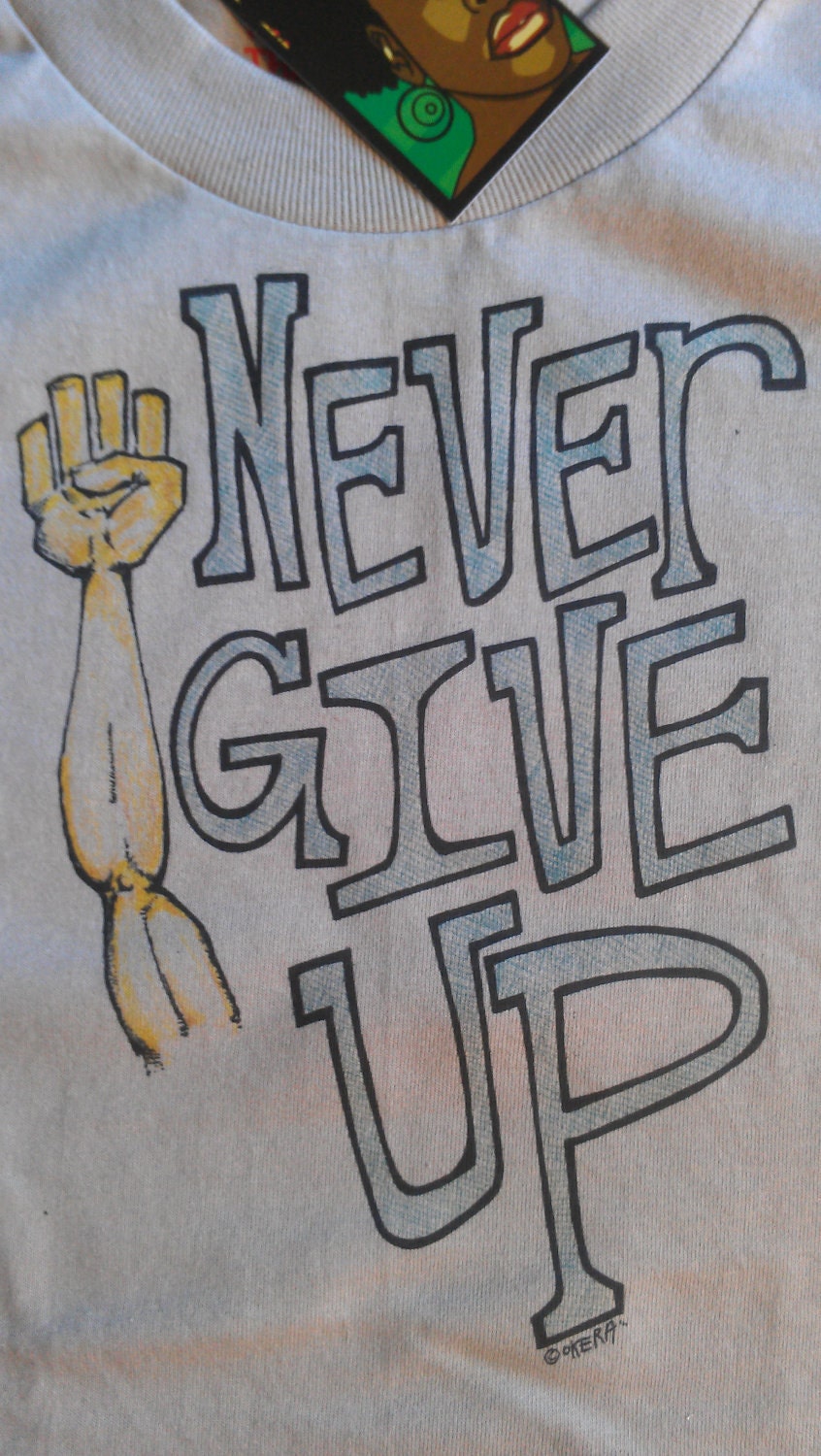 graphic printed tshirt - Never Give Up - tan, s/s