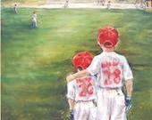 Baseball  Lithograph "Someday...Little Brother" Boys Sports Children brothers Artist print, 11x 14