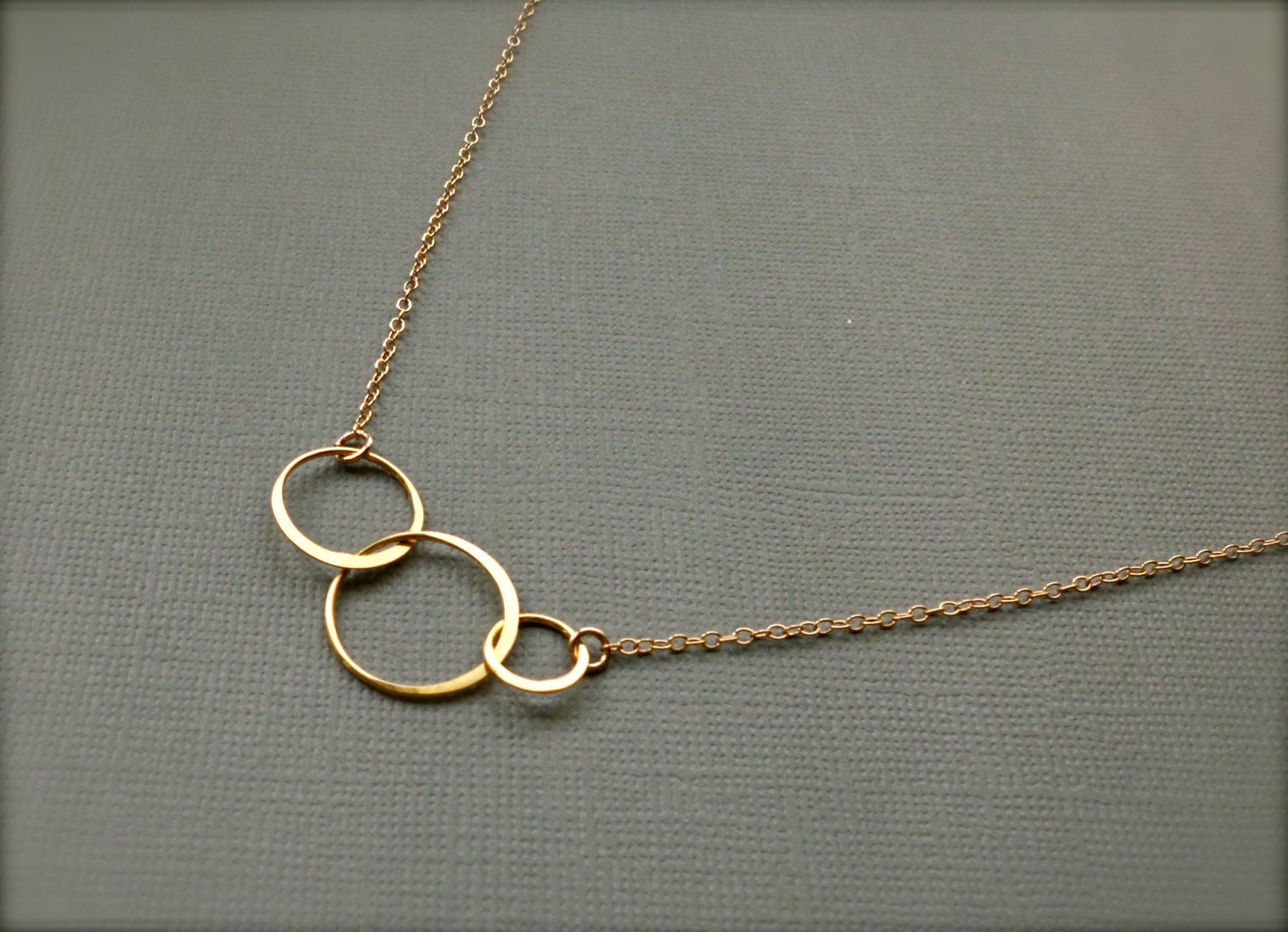 Interlocking Rings Necklace, 3 Entwined 24k Gold Vermeil Circles, Joined Trio - Everyday Pretty Jewelry - Mother Sister Bridesmaid