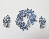 Vintage blue brooch & earrings set by Beaujewels - 1950's demi-parure, PRICE REDUCED