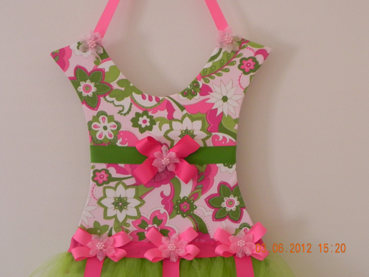 Bright Green, Hot Pink, and White Bow Holder- Tutu Hair Accessories Organizer for Baby, Toddler, Child