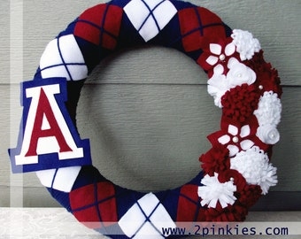 Arizona Wildcats Wreath - Yarn Wreath, 14" Felt Flowers - Two Pinkies