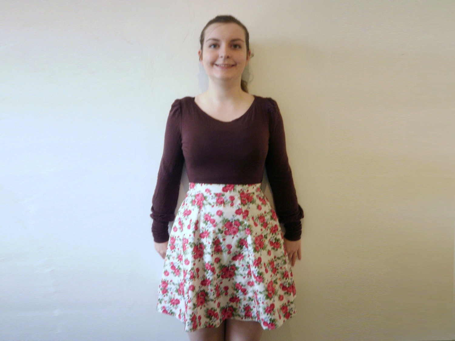 Pink and white rose mini skirt floral small