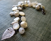 Charm Bracelet Vintage Buttons & Beads Pearl, Milk Glass, Antique White