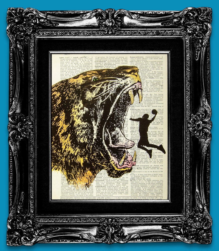 DIGITAL PRINT -Tiger Art Gift For Him Geek Gift For Men, Geekery Sport Poster Dictionary Art print Book Art Book page print- NBA Jordan Jump