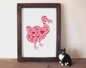Valentine Dodo A3 Screenprint with red love hearts by hello DODO