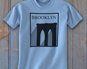 Adult size Large Brooklyn Bridge T shirt Light blue with Black Print Brooklyn Icon