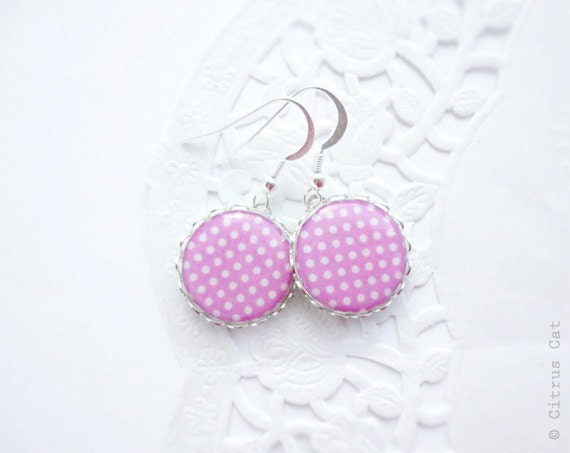 SALE - Pink earrings with white polka dots