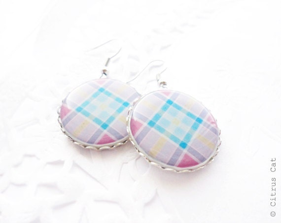 SALE - Pastel plaid earrings - summer jewelry
