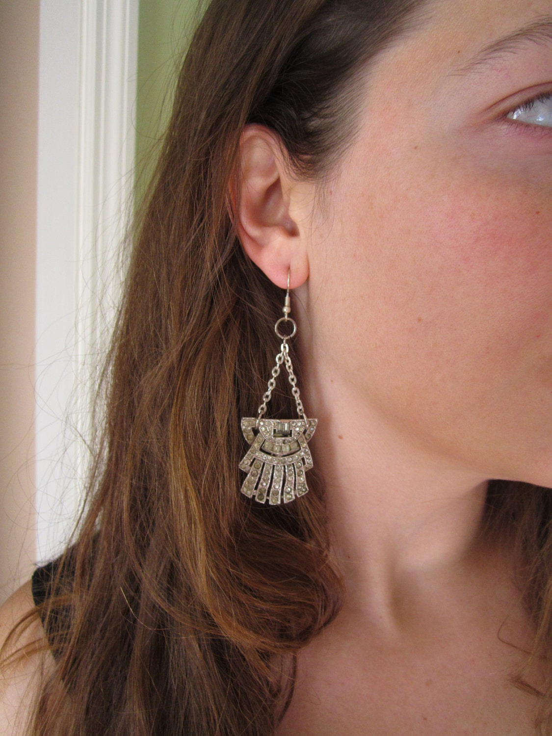 vintage repurposed jewelry earring shoe clip assemblage art deco french christmas gift woman