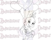 Digital Stamps -  Baby Balloon Girl