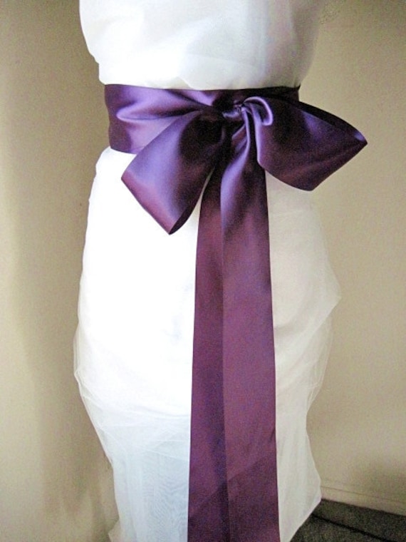 Bridal Sash Plum Sash - 9 Foot Posh Plum Purple Sash 3 inch Double-Sided Satin Sash - also in Silver, Black, Navy, White, Ivory
