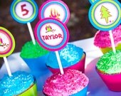 CAMPING PARTY - 2" Party CIRCLES - Personalized Printable Il_170x135
