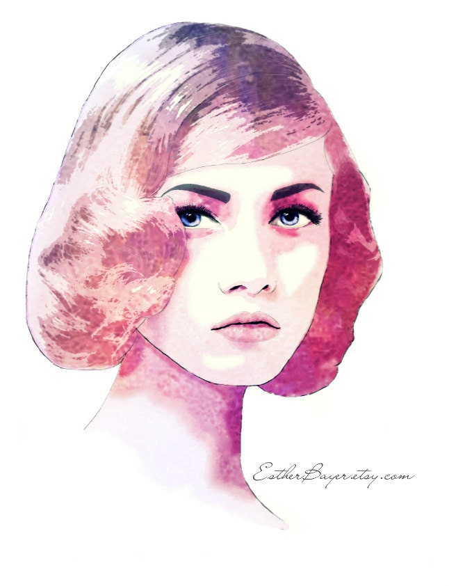 Contemplation - Watercolor Fashion Illustration 20s Style Painting Print