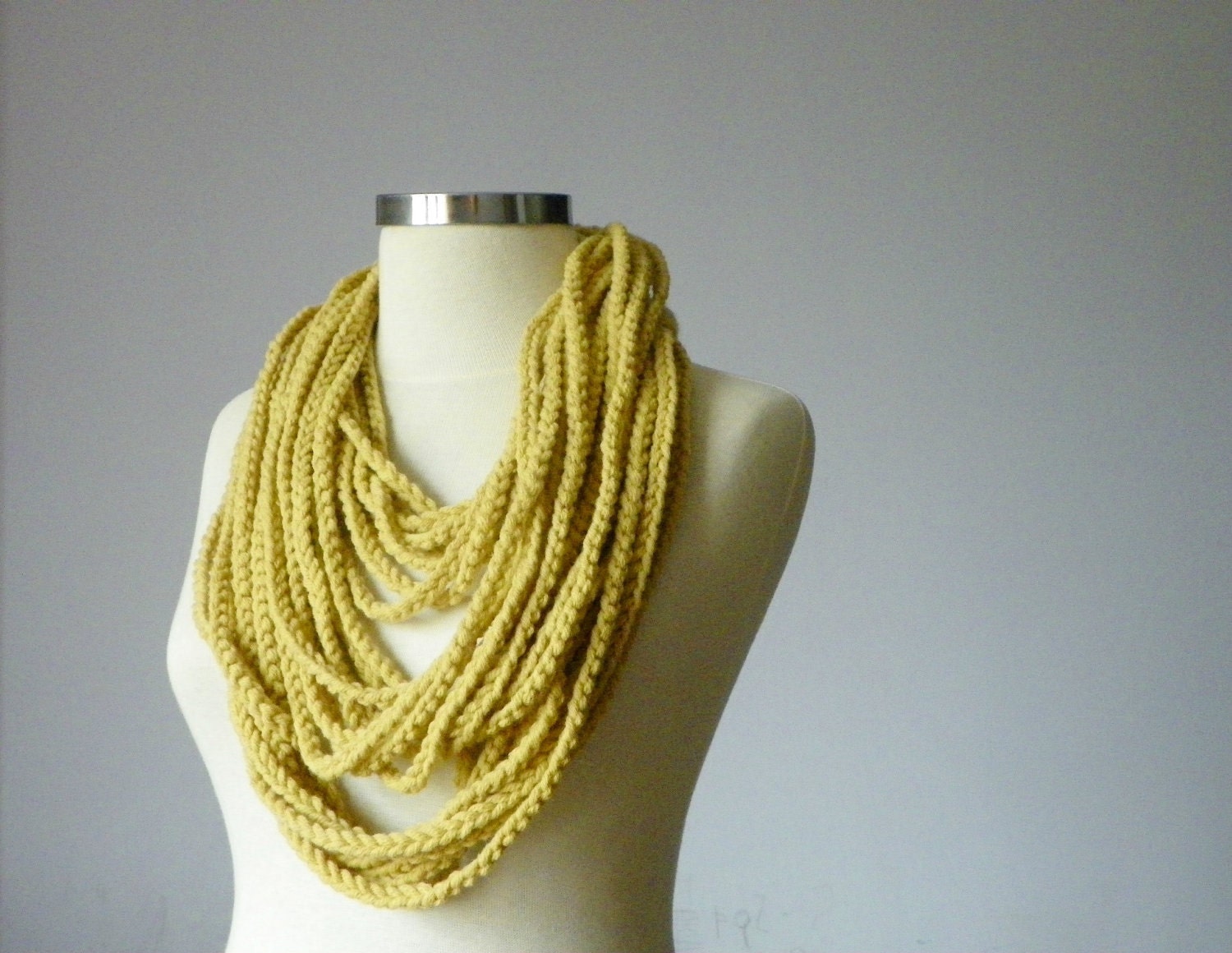 Crochet chain scarf, Crochet necklace, Mustard wool yarn- handmade neckwarmer autumn - winter women accessories, fall - winter fashion