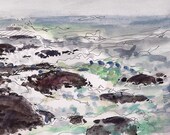 Landscape painting fine art print  8.5x11 of of epic waves in Jamestown, Rhode Island