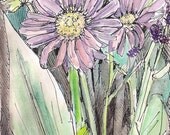 Purple daisies any wall art kids wall decor children nursery room decor archival PRINT signed giclee flower art print, 8.5x11
