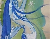 Blue Hair Mermaid  Original Painting on canvas