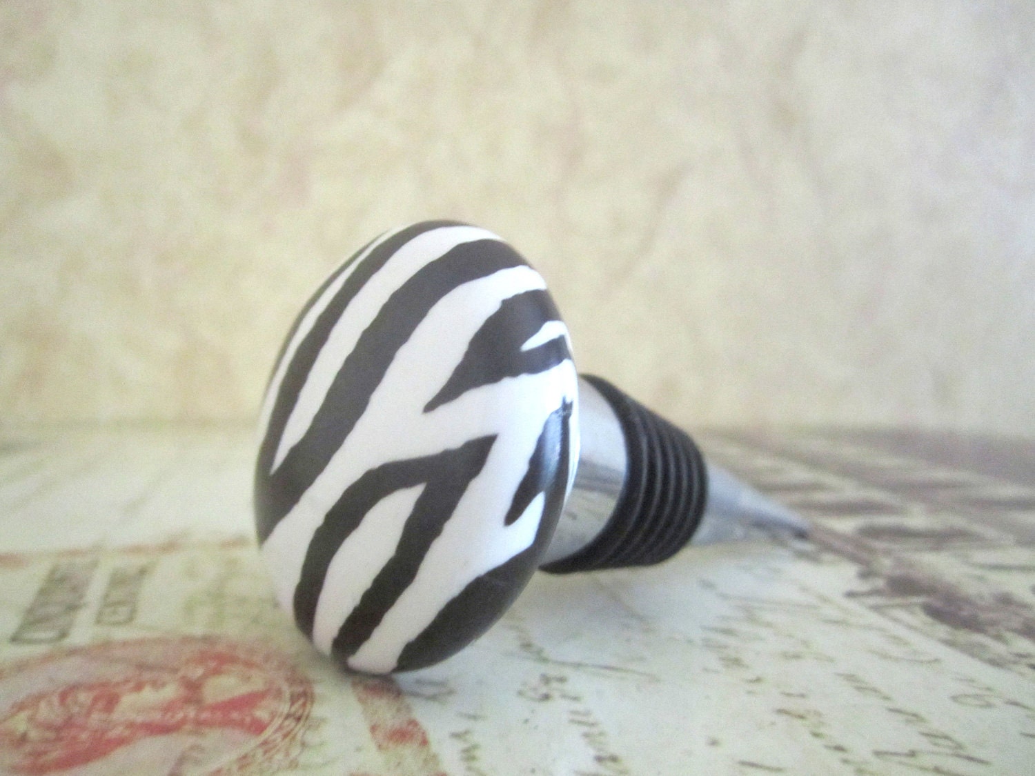 Wine Bottle Stopper - Black & White  Zebra Wine Stopper