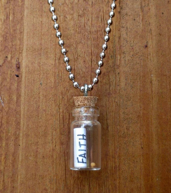 Mini Glass Bottle Pendant Message in a Bottle Faith Mustard Seed