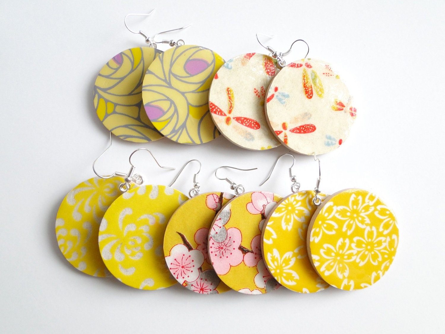 Yellow earrings, Mothers DAy, Bridesmaids earrings, Birthday, Citrus, MADE TO ORDER, Japanese Chiyogami Paper