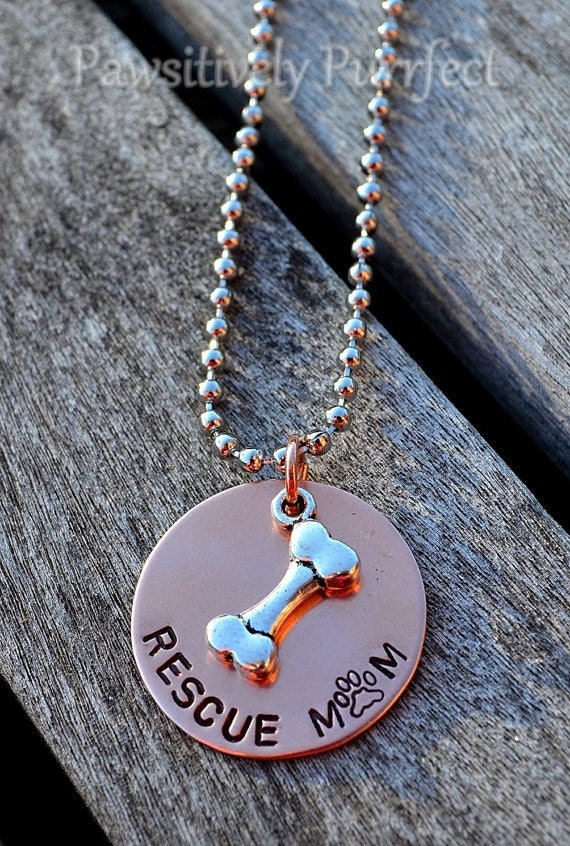 Rescue Mom Handstamped Necklace