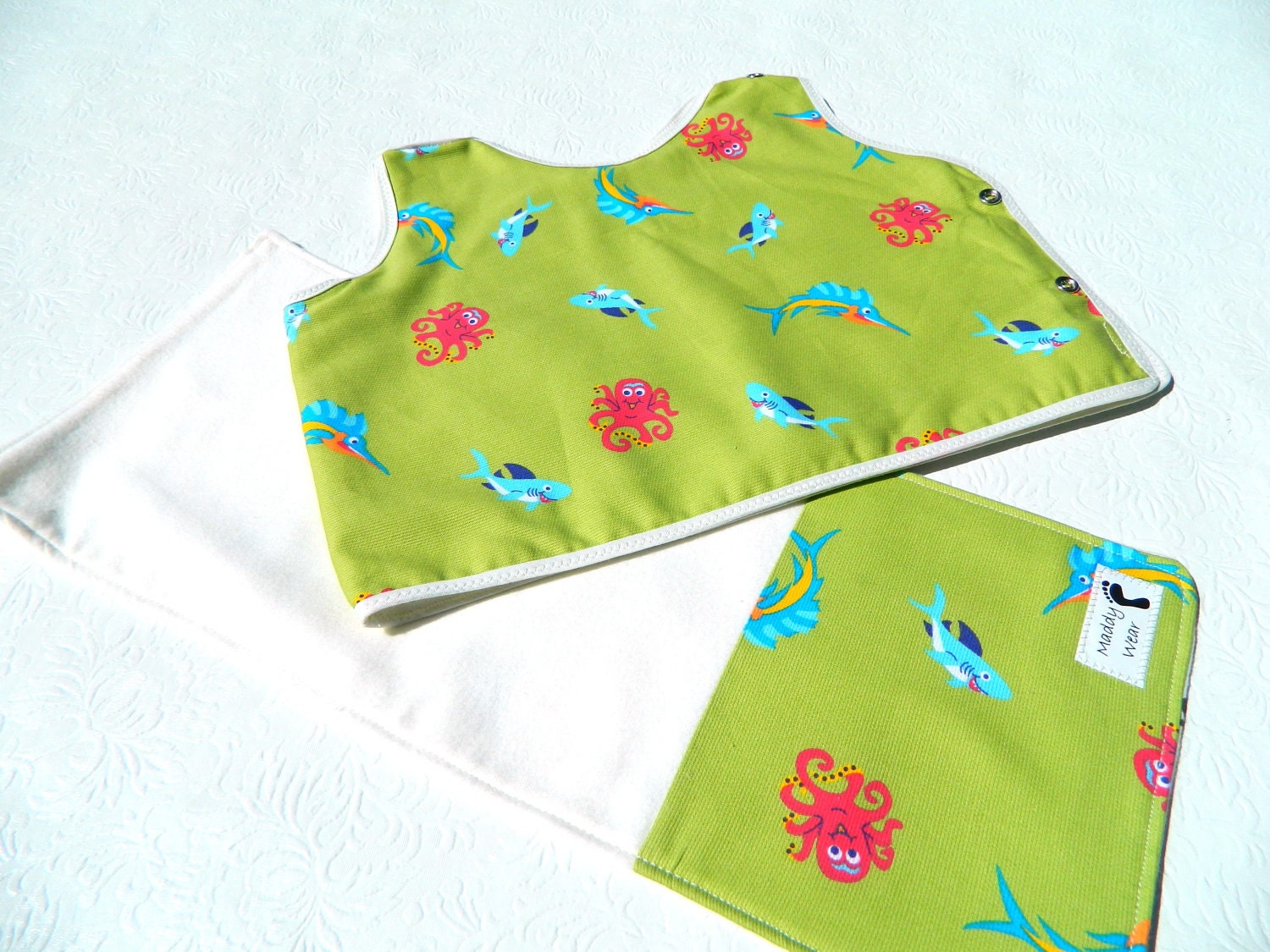 Baby Shower Gift Set Baby Bib Burp Cloth Sealife Fish Theme
