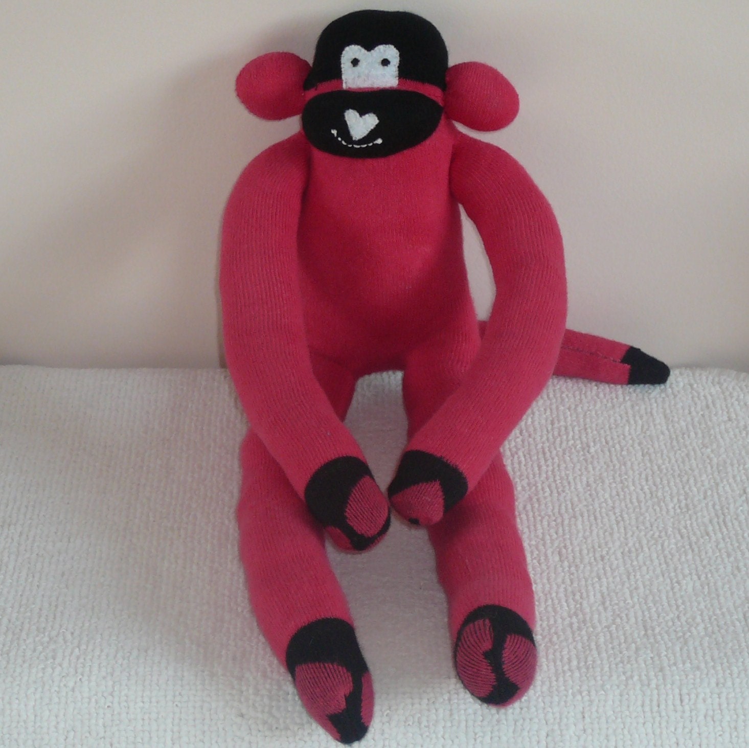 Plush Sock Animal - Scarlet,CE, toy, children, Plush animal,sock animal,sock doll,stuffed animal,sock creature,animal,uk,monkey,heart,red